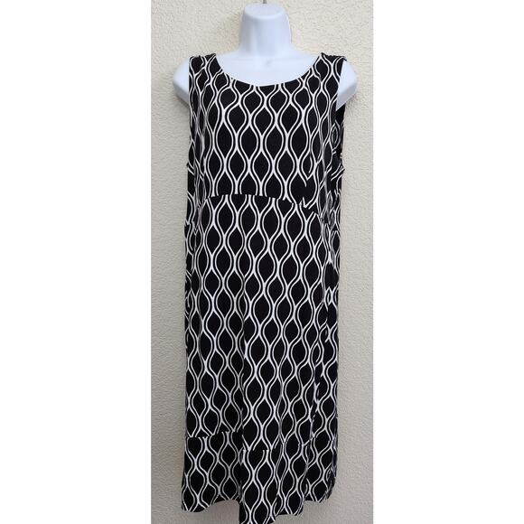 JM Collection Black White Geo Print Sleeveless Midi Dress Medium Lightweight - Picture 1 of 5